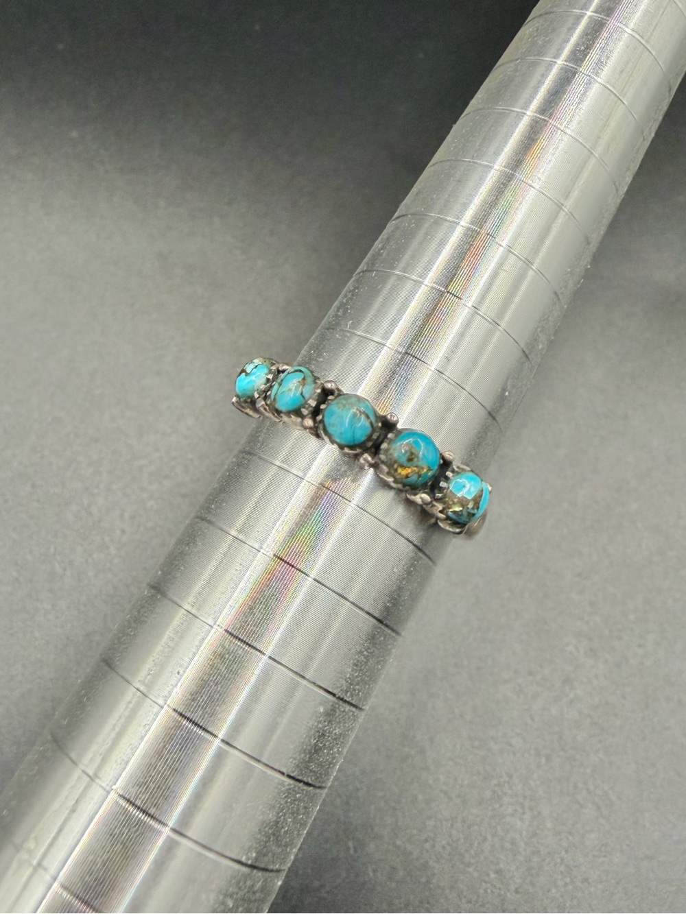 Vintage Sterling Silver 925 Turquoise Band Philippines Navajo Native Style Sz 8